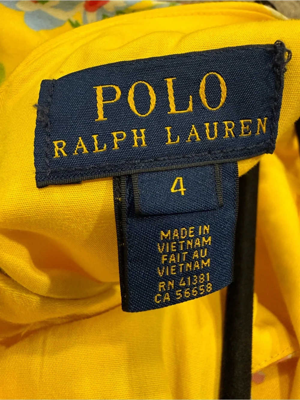 Polo Ralph Lauren Girls Yellow Floral Cotton Dress Striped Sash Size 4 Princess